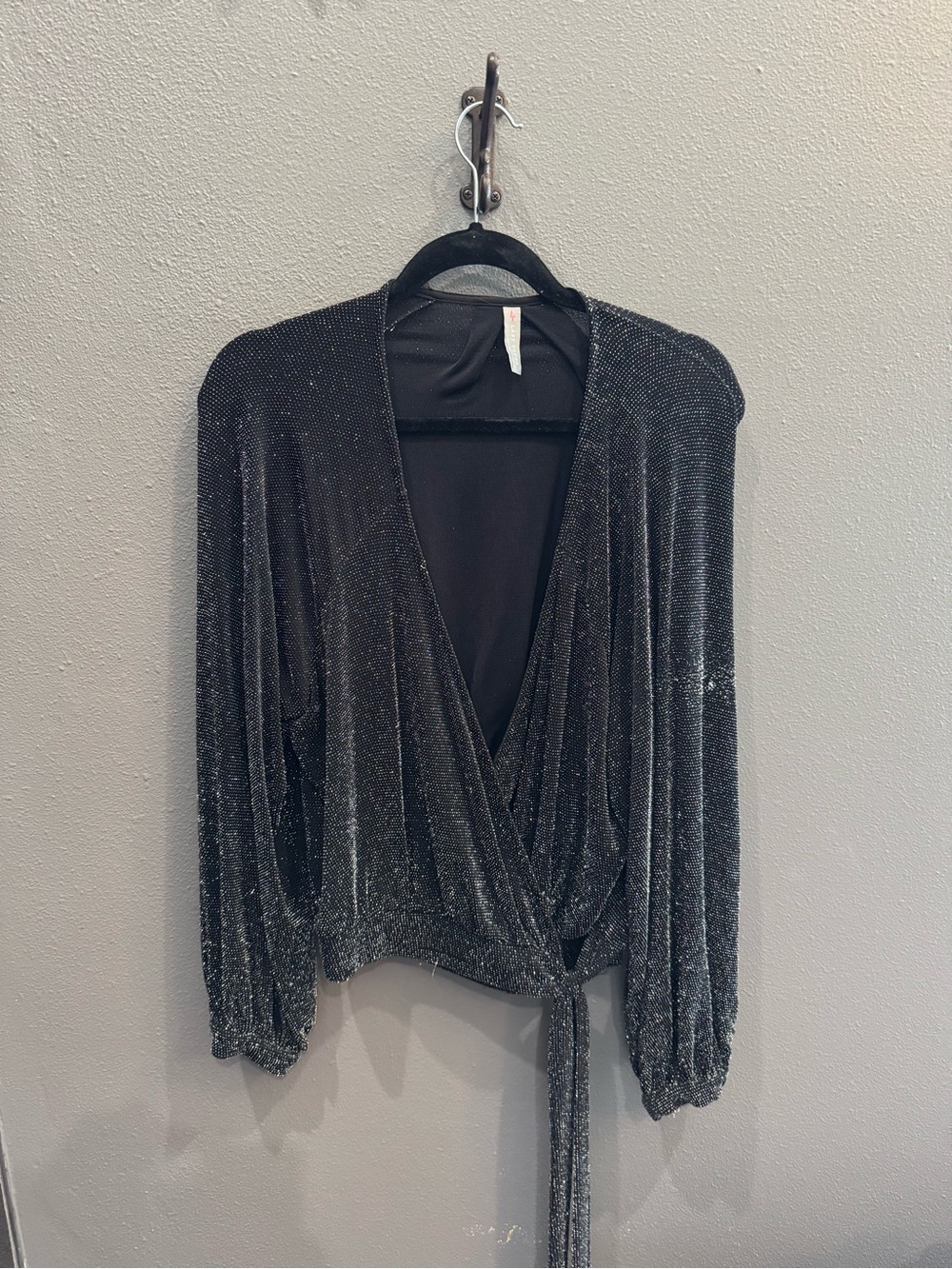 Last Tango Black Sparkle Wrap Top